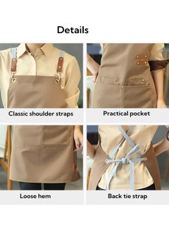 Loquat Adjustable Double Shoulder Chef Apron Waterproof and Oilproof Kitchen Apron Beige Color  - Image 2