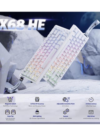 لوحة مفاتيح ميكانيكية للألعاب X68 HE Rapid Trigger 60% سلكية مع تشغيل قابل للتعديل، مفتاح مغناطيسي بتأثير هول، معدل استطلاع 8 كيلو هرتز، إضاءة خلفية RGB، تثبيت علوي، غطاء مفتاح مطبوع جانبيًا (محيط أبيض) - view 2