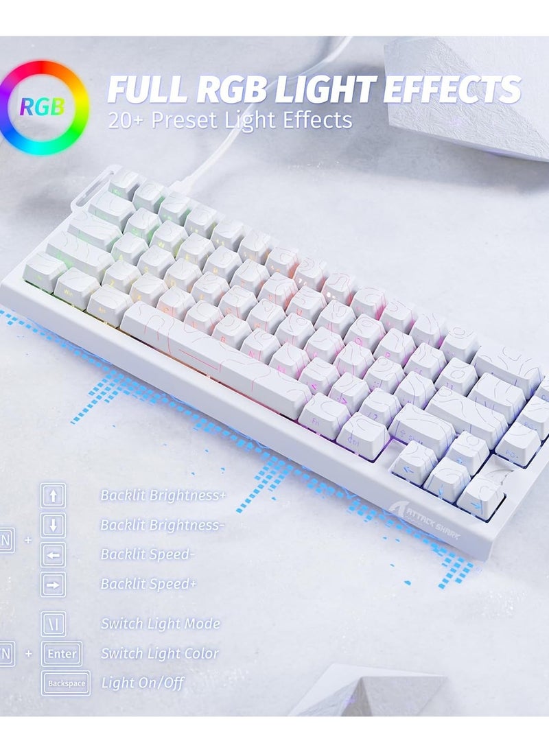 هجوم القرش - لوحة مفاتيح ميكانيكية للألعاب X68 HE Rapid Trigger 60% سلكية مع تشغيل قابل للتعديل، مفتاح مغناطيسي بتأثير هول، معدل استطلاع 8 كيلو هرتز، إضاءة خلفية RGB، تثبيت علوي، غطاء مفتاح مطبوع جانبيًا (محيط أبيض) - Image 1