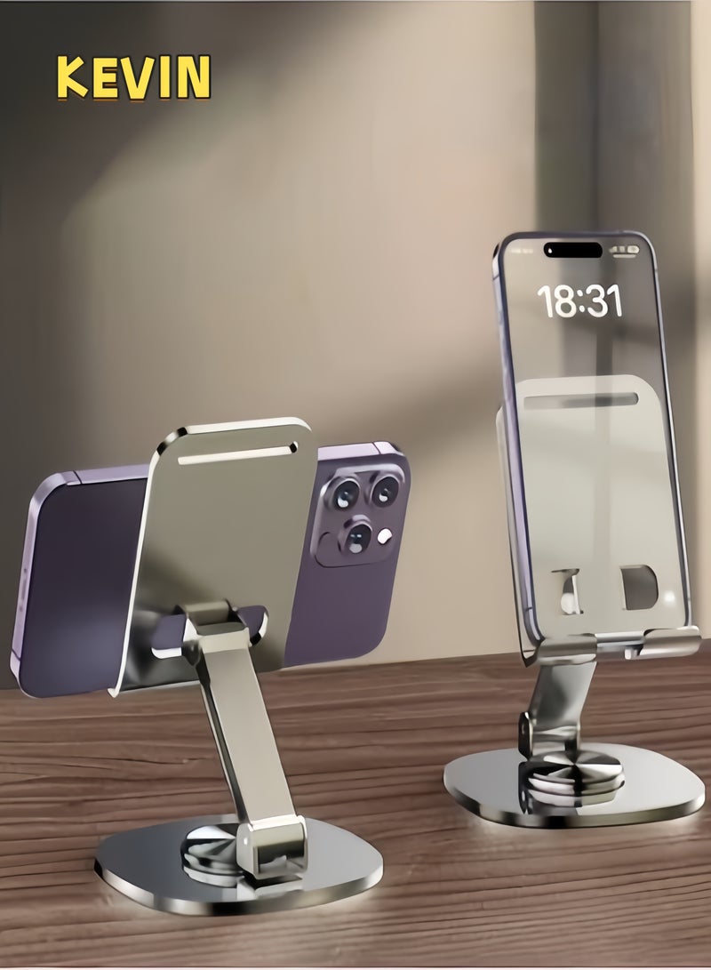كيفن حامل هاتف معدني مكتبي قابل للطي، حامل موبايل ة دوار بزاوية 360 درجة، حامل جوال محمول، حامل هاتف محمول, للمكتب ارتفاع قابل للتعديل حامل iPhone حامل iPhone قابل للطي لجميع هواتف - Image 1