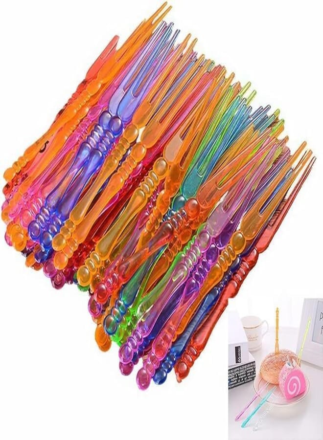 Plastic Fruit Forks, Cocktail Forks Tasting Appetizer Forks Set Toothpick Forks Portable Salad Fruit Forks Mini Cake Forks (Multicolor) (150)