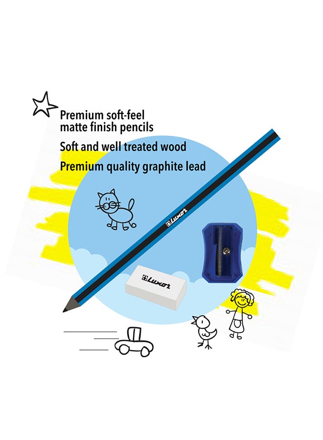 Luxor عبوة من 21 قلم بتصميم عصري، تدفق حبر سلس، تشمل 9 أقلام كراتثلجية، 1 قلم دائم و 1 قلم علامة سي دي/دي في دي، 3 أقلام تمييز، 5 أقلام رصاص، ممحاة ومبراة - Image 3