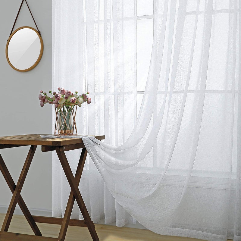 KOUFALL White Sheer Curtains 45 Inch Length for Kitchen Set 2 Panels Rod Pocket Half Light Filtering Semi Translucent Linen Textured Small Farmhouse Short Curtains for Bedroom Bathroom Front Window 52x45 Long - Image 4