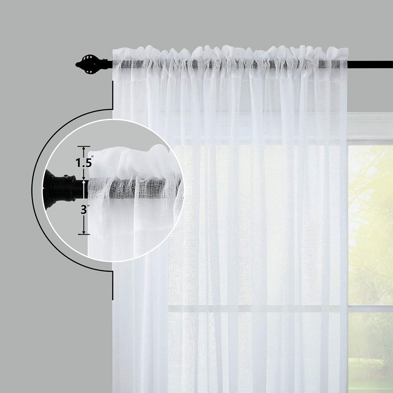 KOUFALL White Sheer Curtains 45 Inch Length for Kitchen Set 2 Panels Rod Pocket Half Light Filtering Semi Translucent Linen Textured Small Farmhouse Short Curtains for Bedroom Bathroom Front Window 52x45 Long - Image 5