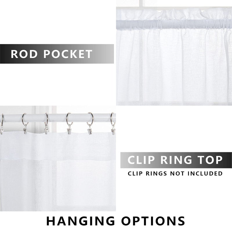 KOUFALL White Sheer Curtains 45 Inch Length for Kitchen Set 2 Panels Rod Pocket Half Light Filtering Semi Translucent Linen Textured Small Farmhouse Short Curtains for Bedroom Bathroom Front Window 52x45 Long - Image 2
