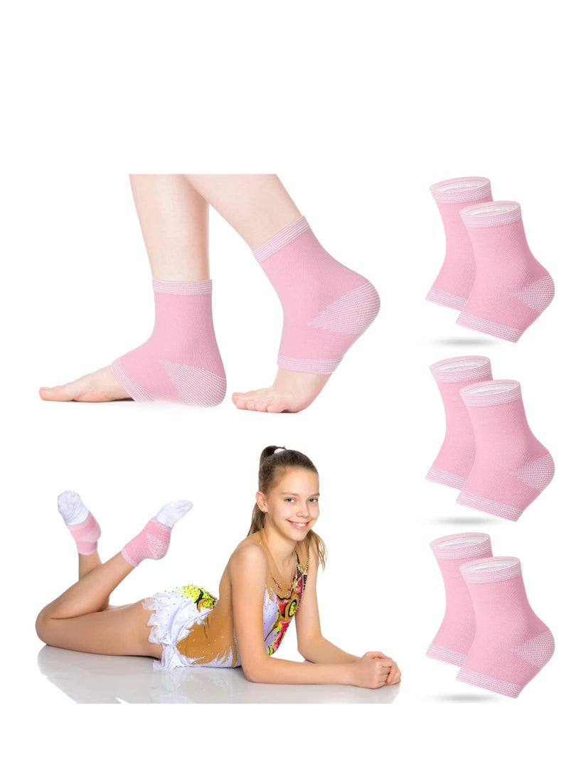 KASTWAVE 3 Pair Ankle Compression Sleeves for Kids - Foot Arch Support Sleeve Socks, Ankle Brace Compression Sleeves for Girls in Pink, Ideal for Sports, Running, Dance, Fitness, Gymnastics (Pink, Large)  - Image 1