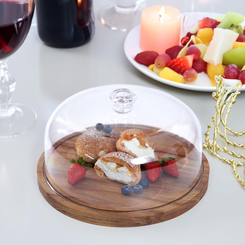 LiTY Cake Stand with Lid, Acacia Wood 12in Round Cake Holder, 2-in-1 Dessert Table Display Set & Charcuterie Board for Cheese, Chips & Dips, Nachos, Fruit Platter, Large Acrylic Cake Dome Cover - Image 3