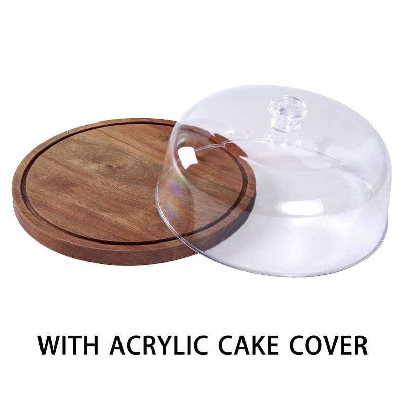 LiTY Cake Stand with Lid, Acacia Wood 12in Round Cake Holder, 2-in-1 Dessert Table Display Set & Charcuterie Board for Cheese, Chips & Dips, Nachos, Fruit Platter, Large Acrylic Cake Dome Cover - Image 4