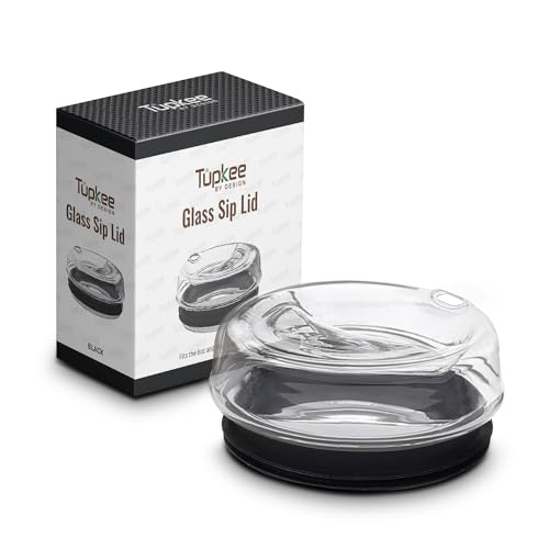 Tupkee Glass Sip Lid Black - Replacement Double Wall Glass Tumbler, 14oz & 8oz Hand Blown Travel Mug - Image 1