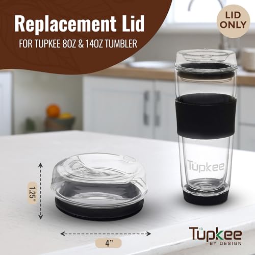 Tupkee Glass Sip Lid Black - Replacement Double Wall Glass Tumbler, 14oz & 8oz Hand Blown Travel Mug - Image 2