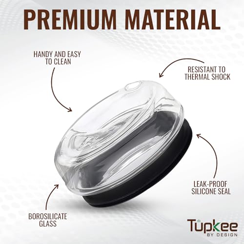 Tupkee Glass Sip Lid Black - Replacement Double Wall Glass Tumbler, 14oz & 8oz Hand Blown Travel Mug - Image 4