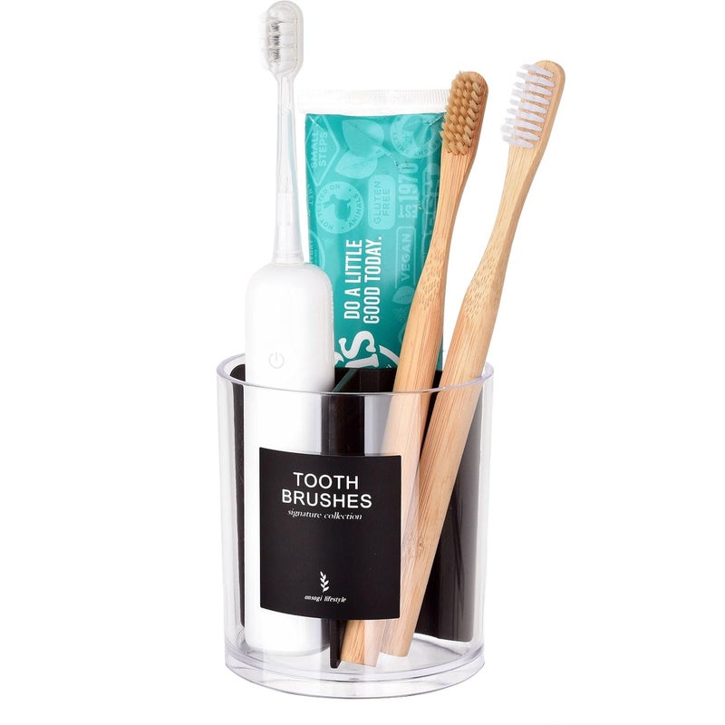 onsogi Acrylic Toothbush Hoder with Divider for Bathroom Decor, Thick Clear Plastic Electronic Toothbrush and Toothpaste Organizer Stand for Vanity Countertops, Bathroom Essentials Accessories, Black - Image 1