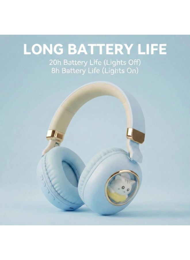 Motoq AKZ F21 Wireless Bluetooth Headphones with Cat Mascot Design, Bluetooth 5.1, Foldable Over-Ear Headphones with Comfort Cushions, Blue - Image 4