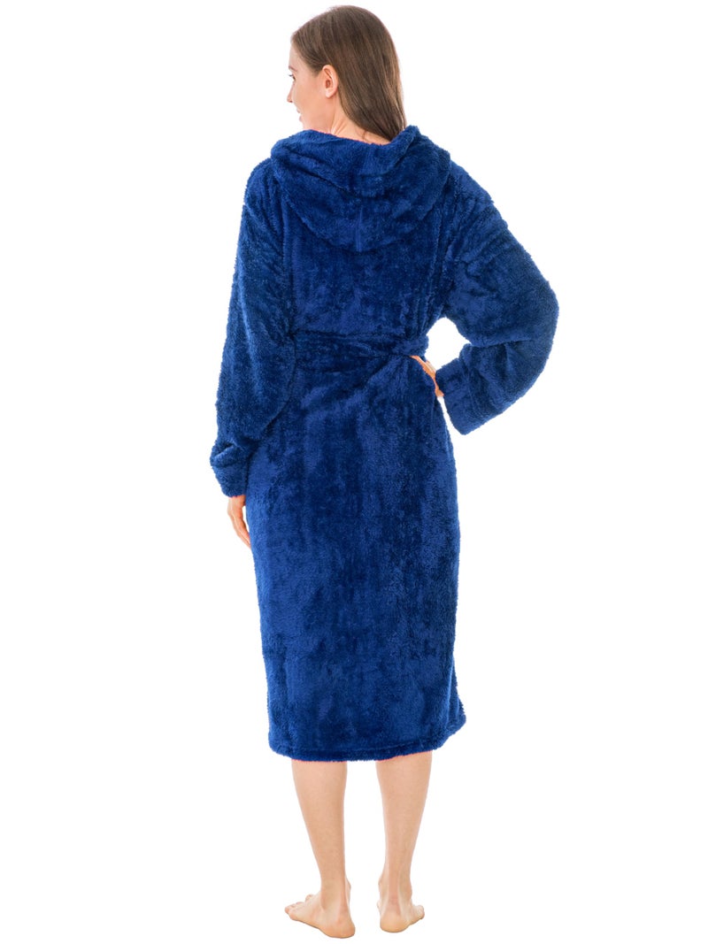 PAVILIA PAVILIA Women Hooded Plush Soft Robe | Fluffy Warm Fleece Sherpa Shaggy Bathrobe (L/XL, Royal Blue)  - Image 2