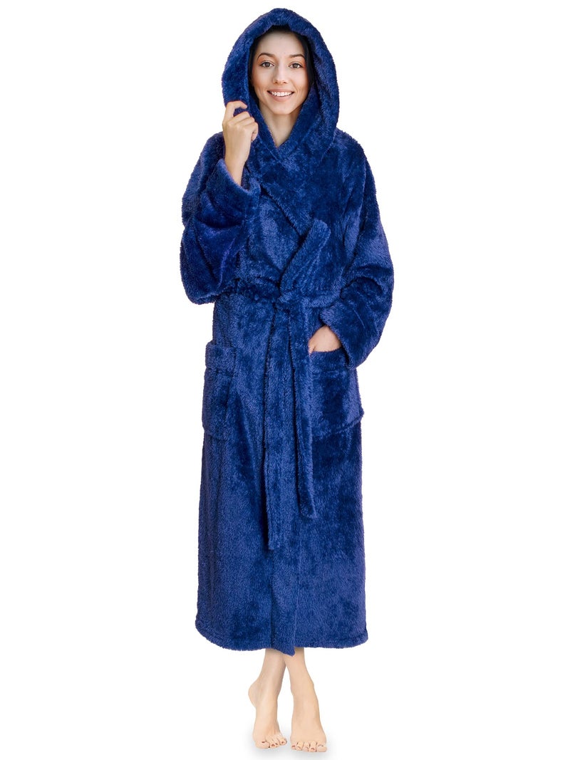 PAVILIA PAVILIA Women Hooded Plush Soft Robe | Fluffy Warm Fleece Sherpa Shaggy Bathrobe (L/XL, Royal Blue)  - Image 1