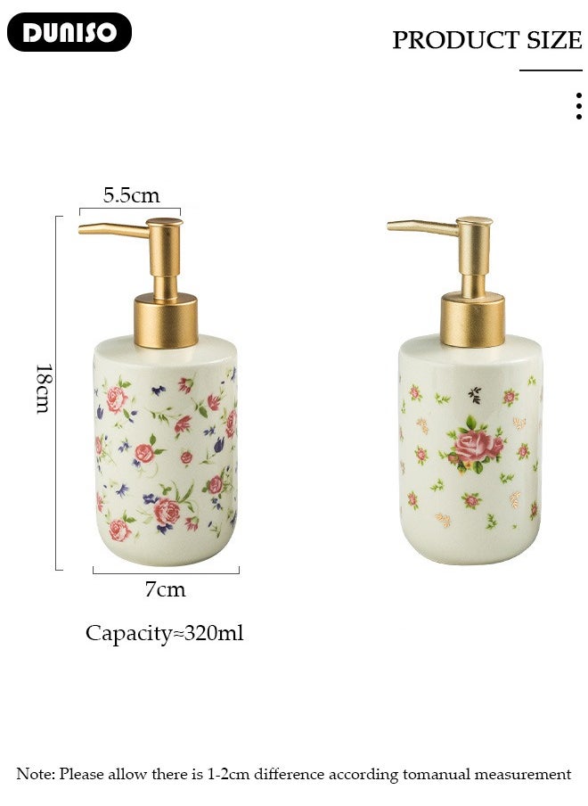 DUNISO - 2 PCS 320ml Ceramic Soap Dispenser, Refillable Hand Lotion, Dispenser for Shampoo, Body Wash, Disinfectant, Stylish Home Decorate, Press Type Shower Bottle, Lotion Dispensers for Kitchen, Bathroom - Image 1