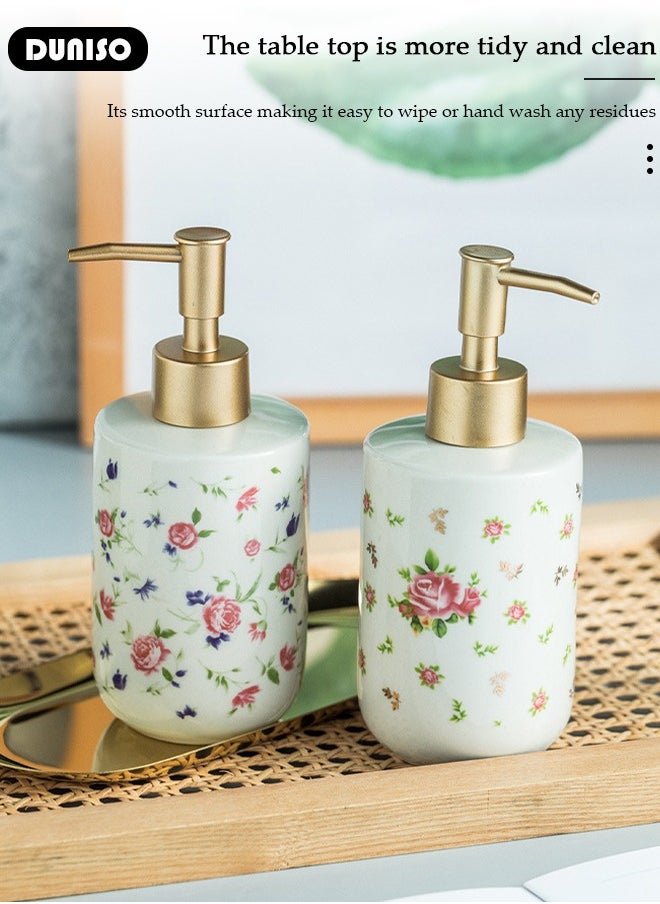 DUNISO - 2 PCS 320ml Ceramic Soap Dispenser, Refillable Hand Lotion, Dispenser for Shampoo, Body Wash, Disinfectant, Stylish Home Decorate, Press Type Shower Bottle, Lotion Dispensers for Kitchen, Bathroom - Image 1
