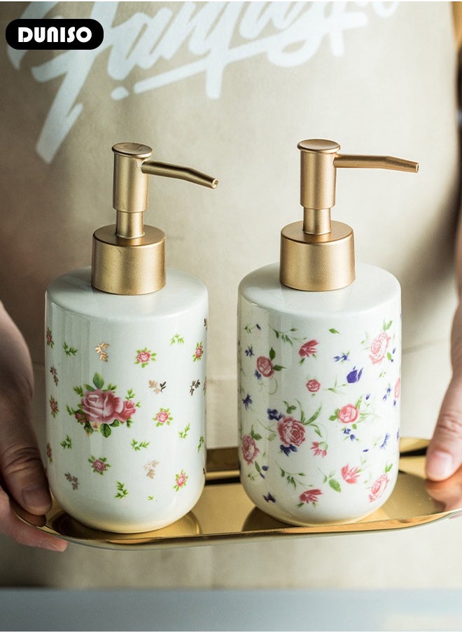 DUNISO - 2 PCS 320ml Ceramic Soap Dispenser, Refillable Hand Lotion, Dispenser for Shampoo, Body Wash, Disinfectant, Stylish Home Decorate, Press Type Shower Bottle, Lotion Dispensers for Kitchen, Bathroom - Image 1