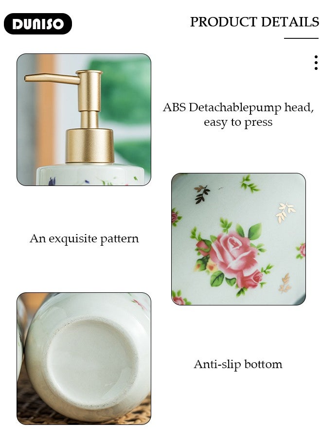 DUNISO - 2 PCS 320ml Ceramic Soap Dispenser, Refillable Hand Lotion, Dispenser for Shampoo, Body Wash, Disinfectant, Stylish Home Decorate, Press Type Shower Bottle, Lotion Dispensers for Kitchen, Bathroom - Image 1