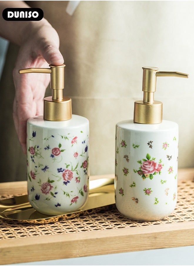 DUNISO - 2 PCS 320ml Ceramic Soap Dispenser, Refillable Hand Lotion, Dispenser for Shampoo, Body Wash, Disinfectant, Stylish Home Decorate, Press Type Shower Bottle, Lotion Dispensers for Kitchen, Bathroom - Image 1