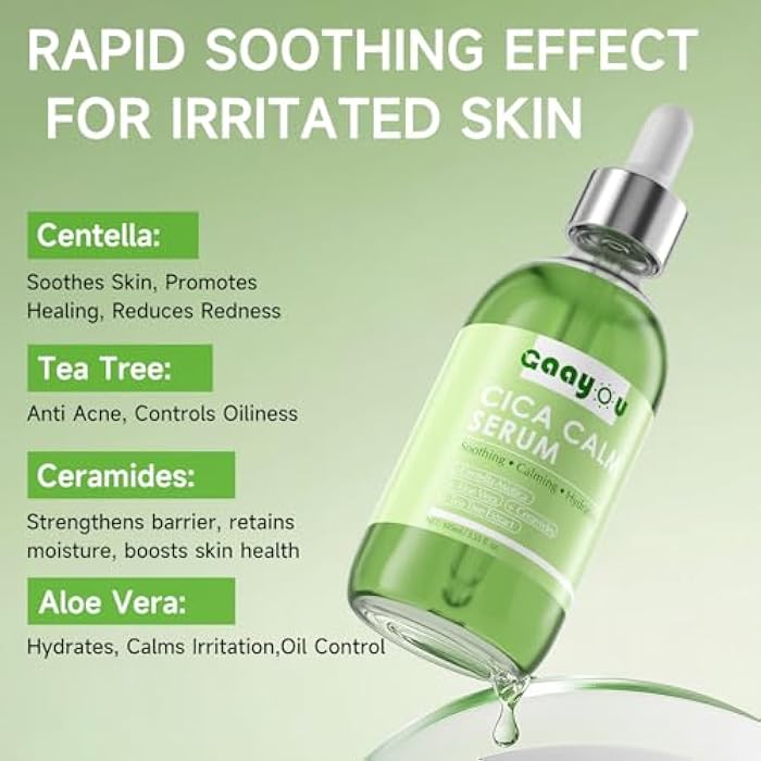 Gaayou Centella Asiatica Serum Centella Tea Tree Ampoule Facial Serum Korean Centella Serum for Acne-Prone Oil Skin Soothing, Calming, Reduce Redness 105ml - Image 2