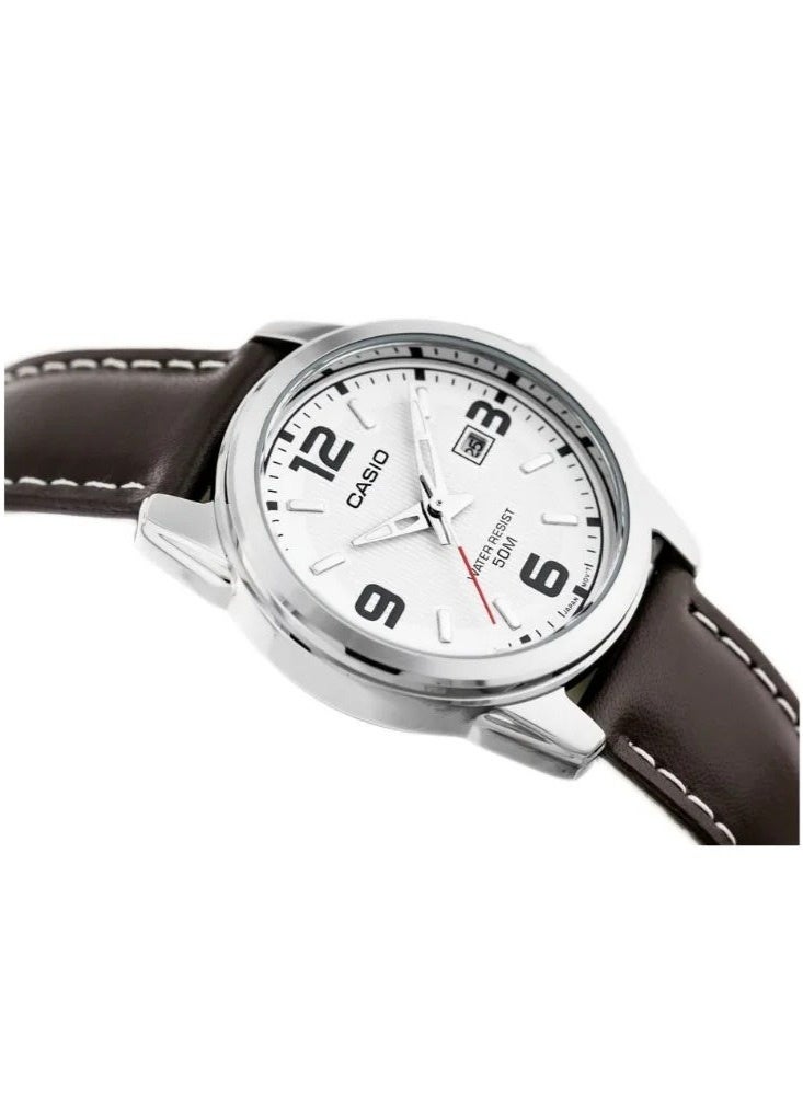 كاسيو Enticer Analog Women’s Watch LTP‑1314L‑7AVDF, 36.5 mm White Dial, Ion‑Plated Stainless Steel Case & Brown Genuine Leather Band, 50m WR - Image 4