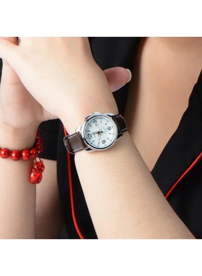 كاسيو Enticer Analog Women’s Watch LTP‑1314L‑7AVDF, 36.5 mm White Dial, Ion‑Plated Stainless Steel Case & Brown Genuine Leather Band, 50m WR - Image 2