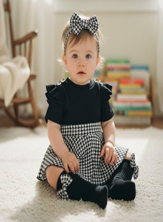 Giraropa Newborn Baby Girl Clothes Smocked Bubble Romper Dress + Socks + Headband Cute Spring Summer Baby Girl Clothes (Black, 3-6 Months) - Image 4