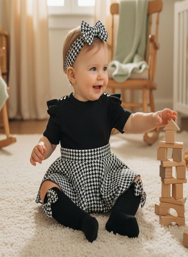Giraropa Newborn Baby Girl Clothes Smocked Bubble Romper Dress + Socks + Headband Cute Spring Summer Baby Girl Clothes (Black, 3-6 Months) - Image 3