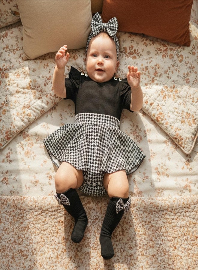 Giraropa Newborn Baby Girl Clothes Smocked Bubble Romper Dress + Socks + Headband Cute Spring Summer Baby Girl Clothes (Black, 3-6 Months) - Image 5