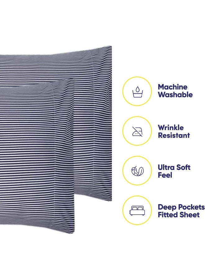 Sweet Home Collection Full Size Bed Sheets  6 Piece 1500 Supreme Collection Fine Brushed Microfiber Deep Pocket Full Sheet Set Bedding  2 Extra Pillow Cases Great Value Full Classic Stripe Navy  - Image 4