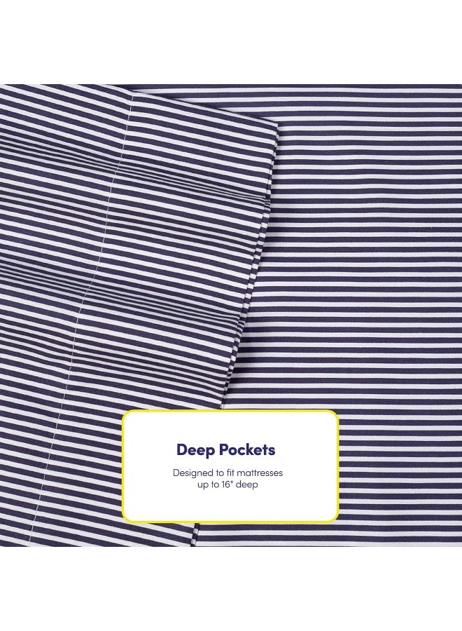Sweet Home Collection Full Size Bed Sheets  6 Piece 1500 Supreme Collection Fine Brushed Microfiber Deep Pocket Full Sheet Set Bedding  2 Extra Pillow Cases Great Value Full Classic Stripe Navy  - Image 2