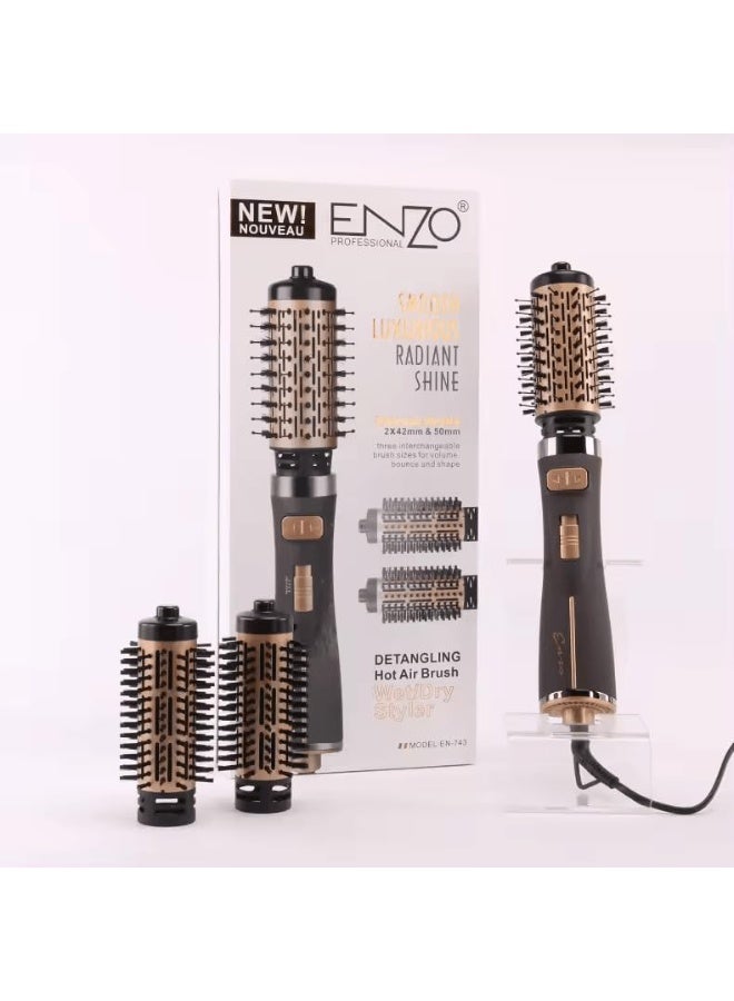 ENZO مجفف شعر ومصفف 2 في 1 إنزو EN-743 بتقنية الأيونات، طلاء سيراميك، إعدادات حرارة قابلة للتعديل، ودوران متعدد الاتجاهات - النسخة الدولية - Image 2