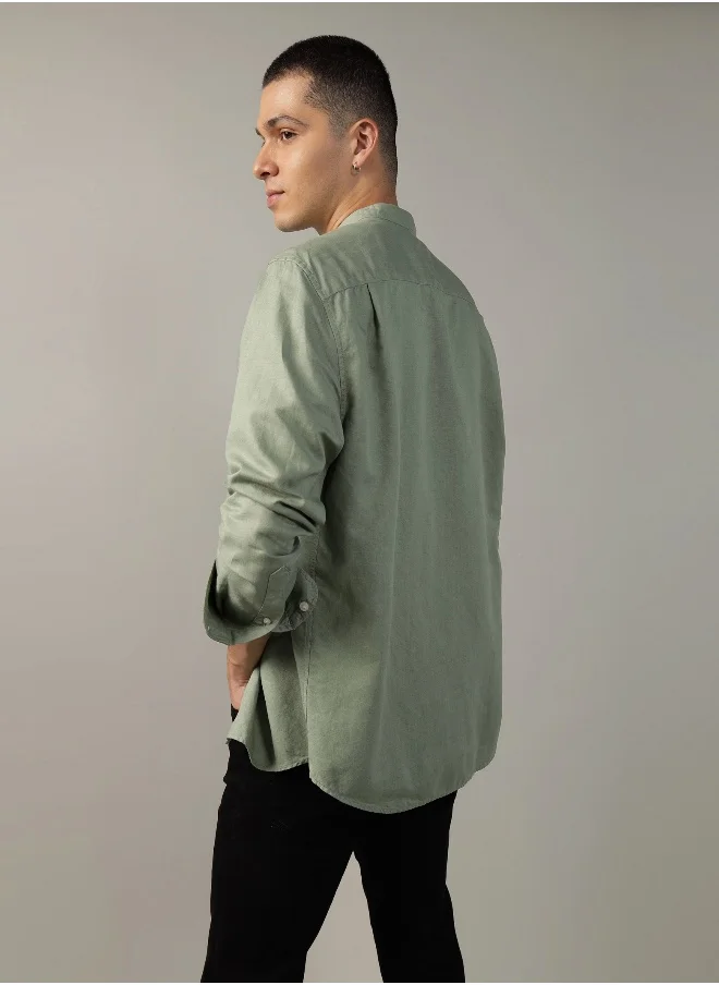 American Eagle AE Band Collar Linen Button-Up Shirt