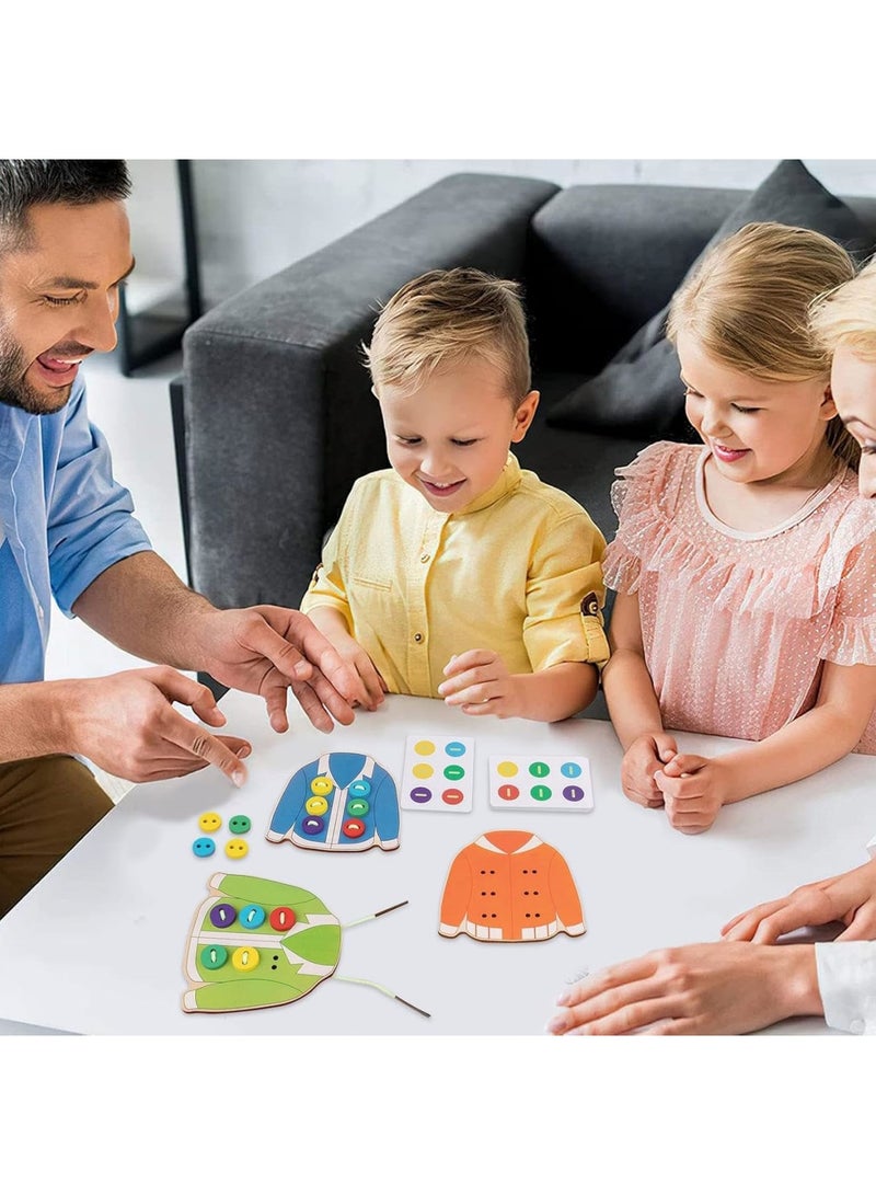 SOLARAE Kids Lacing Cards, 4 Pcs Wooden Clothes Lacing Cards, Double Sided Sewing Cards with 30 Game Word, Imagination Development Lacing Toys Games for Children Educational and Learning Activity - Image 2