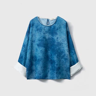 Handmade Tie-dyed Silk Crewneck Loose Top Womens Sleeve Retro Small Shirt Spring Mulberry Silk Shirt blue vignetting - pzsku/Z7984277968349A2AE4D1Z/45/1750435049/03bb0538-3e15-414d-961d-0641b5a1a432