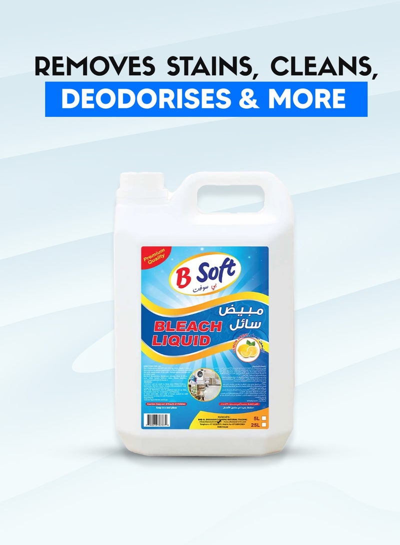 BSOFT Bleach Liquid Original 5L Lemon Scent – Powerful Cleaner for White Clothes, Toilets & Household Surfaces - Image 3