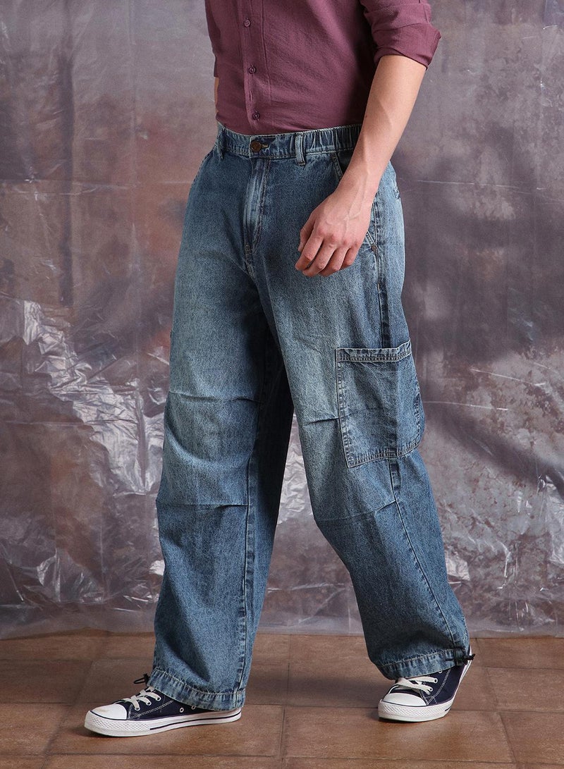 Hubberholme Men Cotton Cargo Denim Light Fade Loose Fit Mid-Rise Jeans  - Image 3