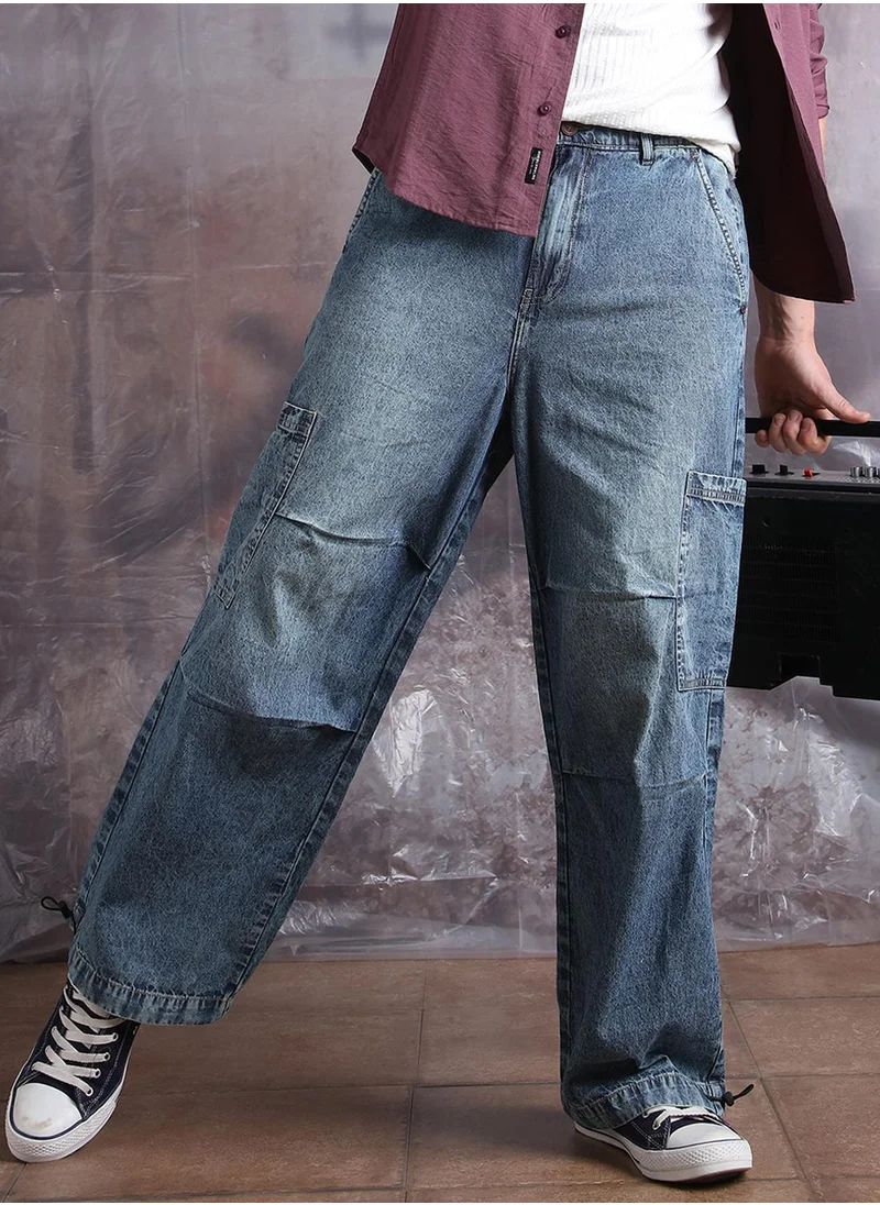 Hubberholme Blue Baggy Jeans Washed design crafted from 100% Cotton with Button closure.