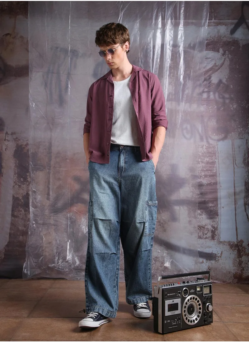 Hubberholme Blue Baggy Jeans Washed design crafted from 100% Cotton with Button closure.