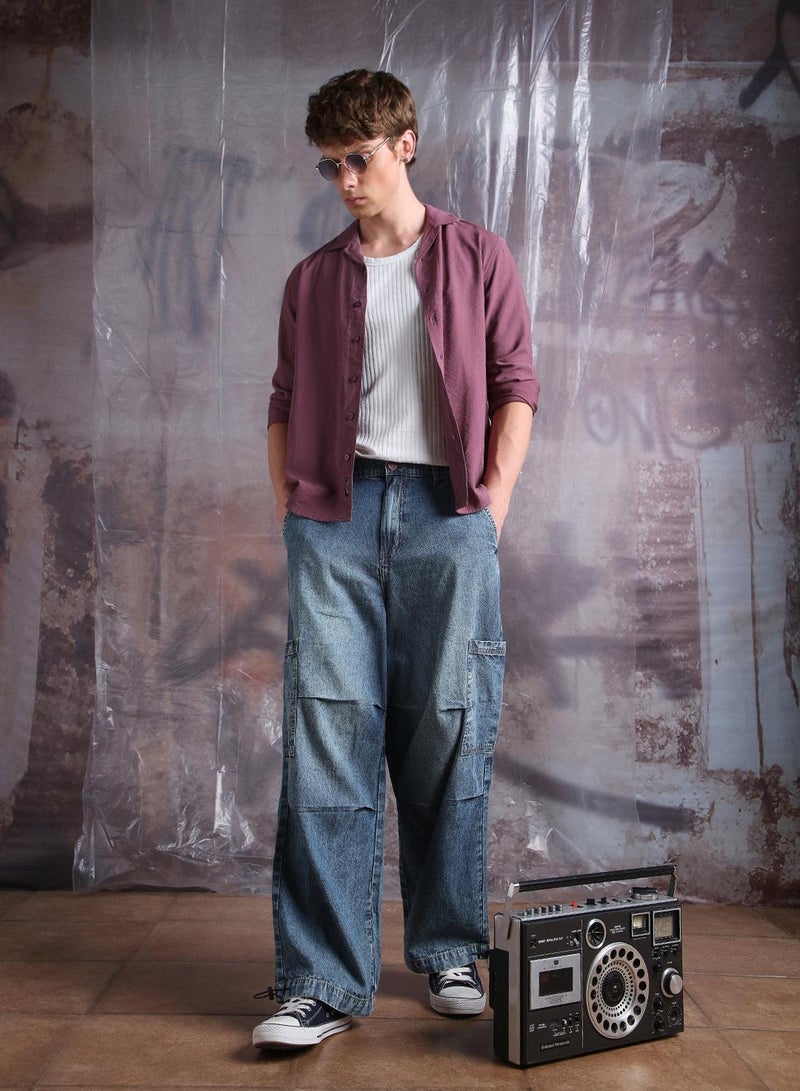 Hubberholme Men Cotton Cargo Denim Light Fade Loose Fit Mid-Rise Jeans  - Image 1