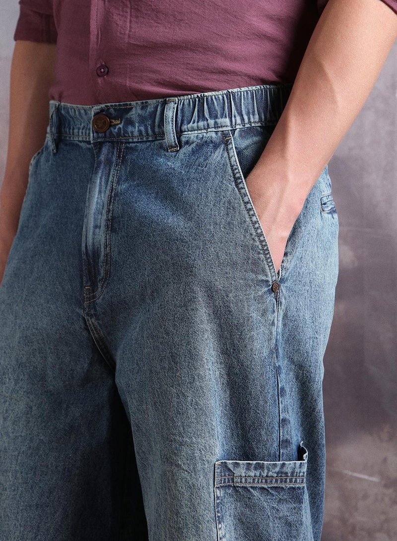 Hubberholme Men Cotton Cargo Denim Light Fade Loose Fit Mid-Rise Jeans  - Image 5