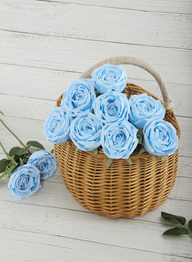 DuHouse 12pcs Fake Roses Artificial Silk Roses Long Stems Bouquet for Arrangement Wedding Centerpiece Party Home Kitchen Decor(Sky Blue) - Image 2