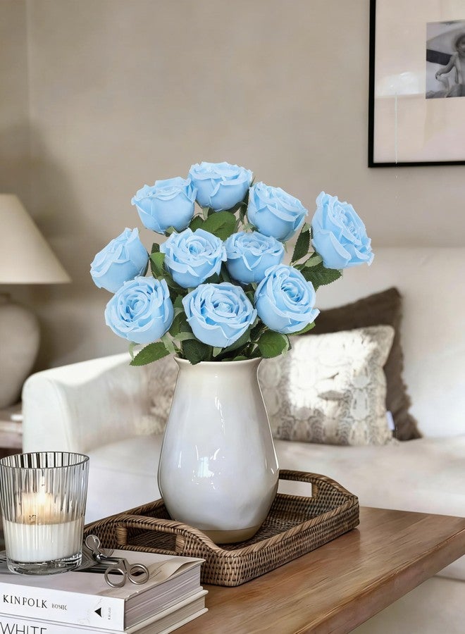 DuHouse 12pcs Fake Roses Artificial Silk Roses Long Stems Bouquet for Arrangement Wedding Centerpiece Party Home Kitchen Decor(Sky Blue) - Image 5