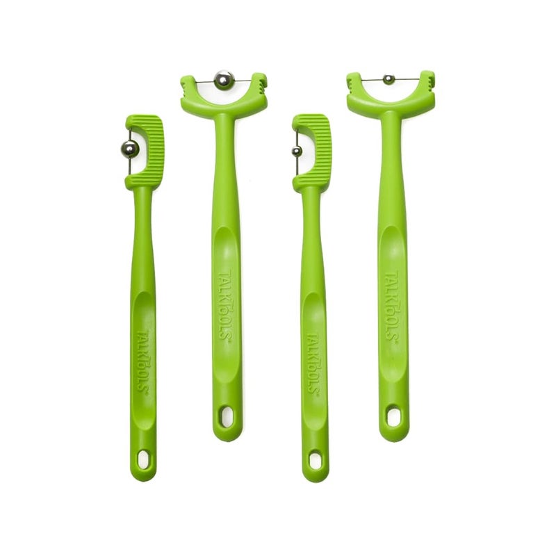 TalkTools Tongue Tip Lateralization and Elevation Tools | Therapeutic Tool Set for Apraxia, Dysarthria | Improve Feeding Skills, Speech Clarity and Jaw Stability | Jaw Alignment - Set of 4 - Inst. Booklet -Lime - Image 1