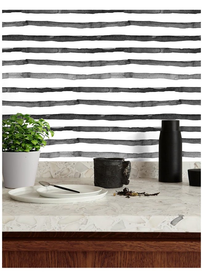 HAOKHOME 961002 Watercolor Brush Strokes Stripes Peel And Stick Wallpaper Removable Indigo Black/White Vinyl Self Adhesive Mural 17.7In X 9.8Ft  - Image 2