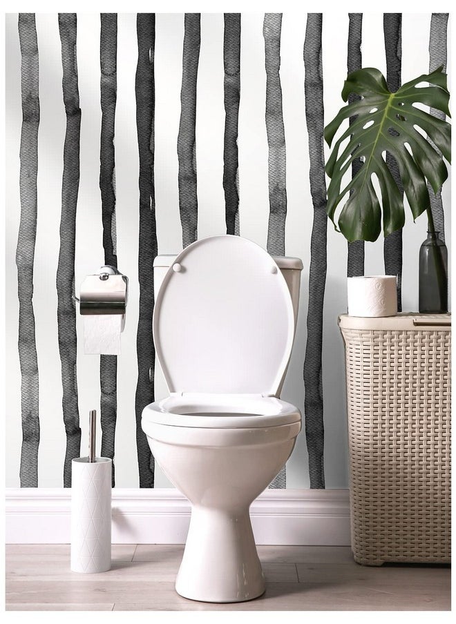 HAOKHOME 961002 Watercolor Brush Strokes Stripes Peel And Stick Wallpaper Removable Indigo Black/White Vinyl Self Adhesive Mural 17.7In X 9.8Ft  - Image 4