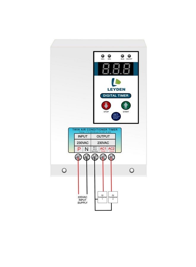 Leyden LEYDEN® TM-DAT 30A, 220VAC, 1-999 Minutes On Off Digital Timer Switch for Dual AC Timer Switch for 2 Air Conditioner for Energy Saving (1-Year Warranty)  - Image 3
