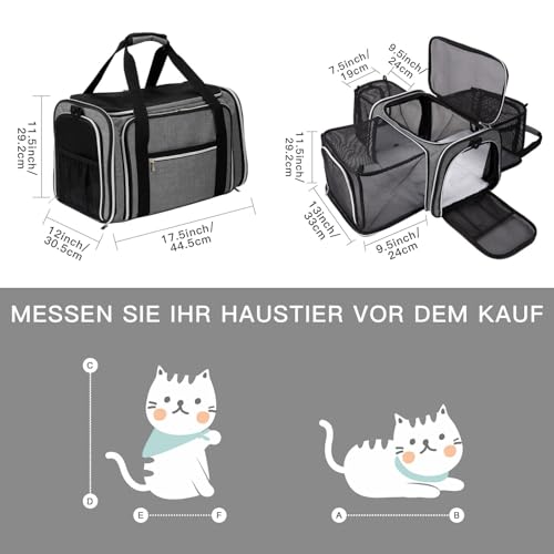 BAGLHER Expandable Cat Carrier with Travel Litter Box, Pet Travel 5 Sides Open Doors 3 Sides, Leak-Proof and Collapsible, for Car, Airplane Trip, Grey - Image 2