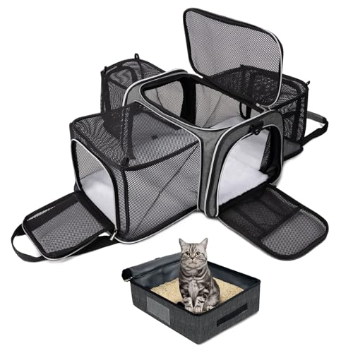 BAGLHER Expandable Cat Carrier with Travel Litter Box, Pet Travel 5 Sides Open Doors 3 Sides, Leak-Proof and Collapsible, for Car, Airplane Trip, Grey - Image 1